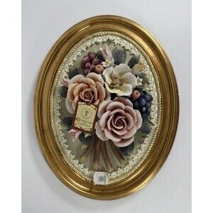 Capodimonte Oval 3D Wall Art With Roses And Berries Hand NIB Authentic.